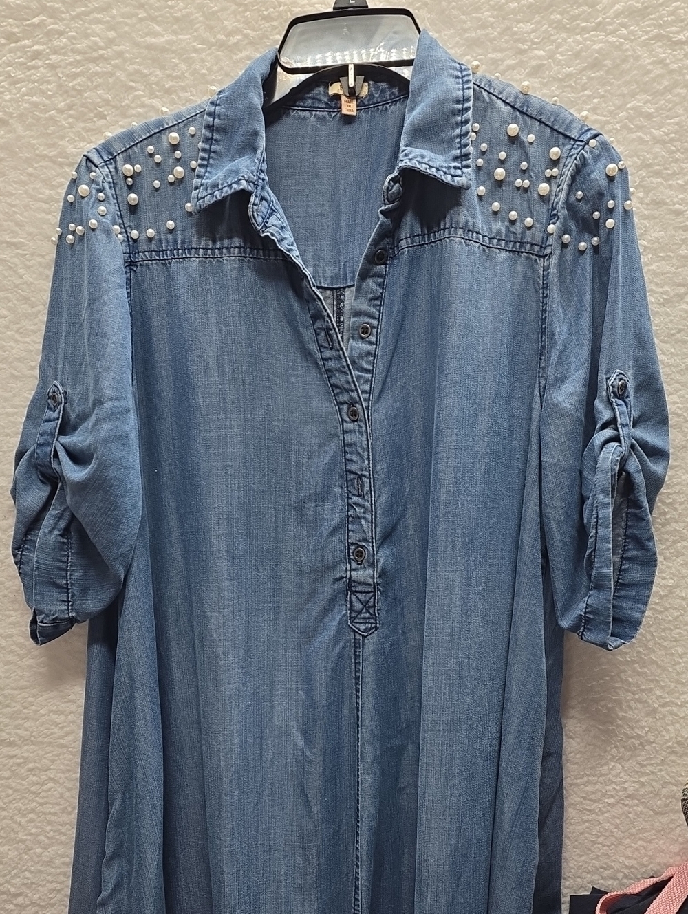REBA Woman M Blue Denim Jeans Dress Short Sleeve Dress
